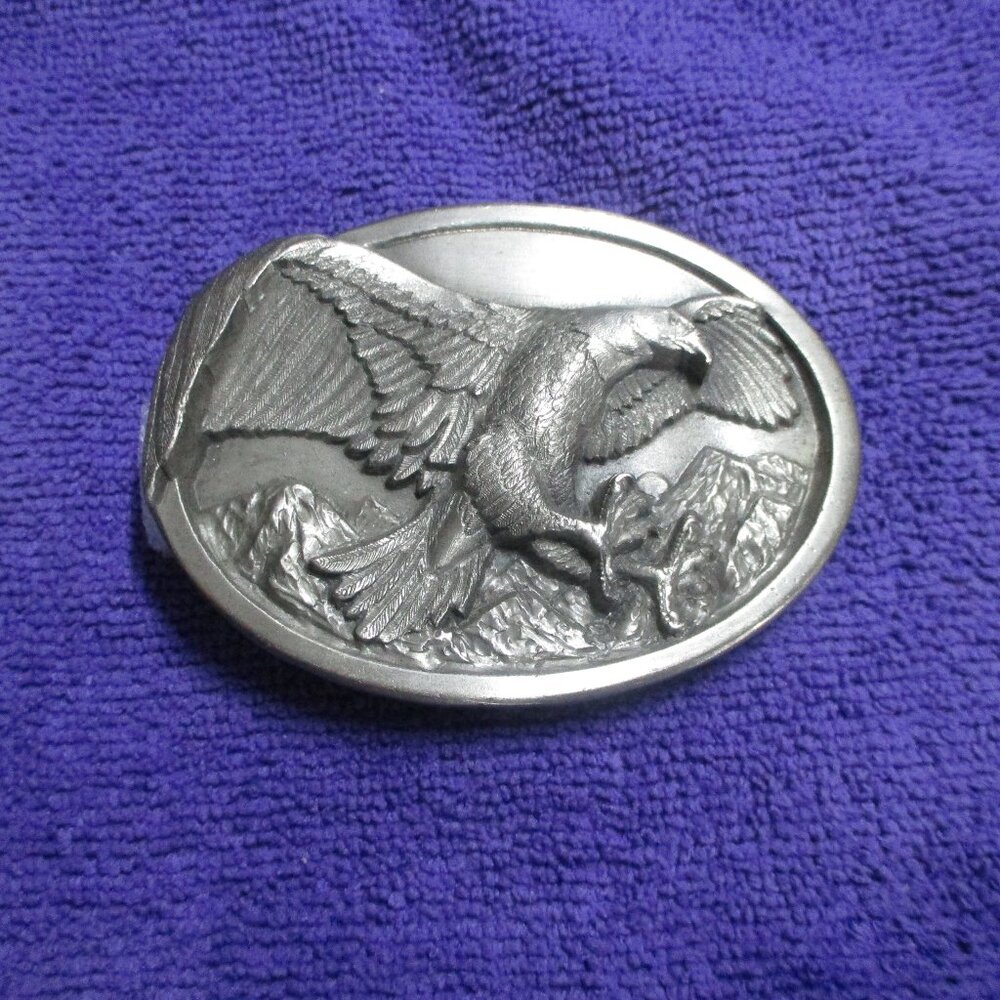 Bald Eagle Belt Buckle Bergamot Brass Works Metal W-146 USA Silver Tone 1984